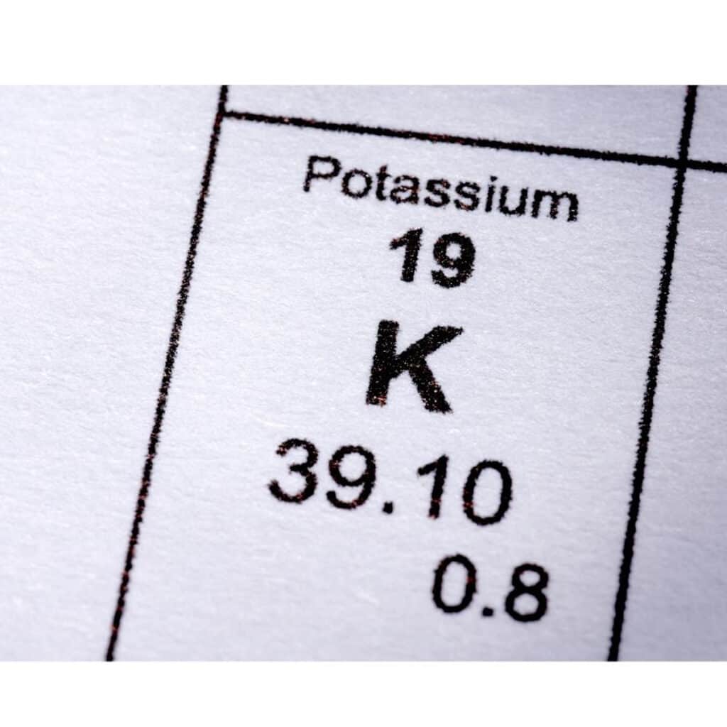Potassium square on a periodic table of elements.