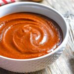 No cook BBQ sauce with ketchup in a small white bowl.
