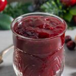 Sugar-free jam made with cranberries in a decorative serving jar.