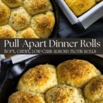 Split image of dinner rolls in a square and cast iron pan.