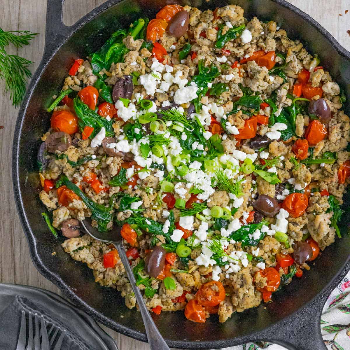 Mediterranean Stir Fry with Ground Chicken - Rad Foodie