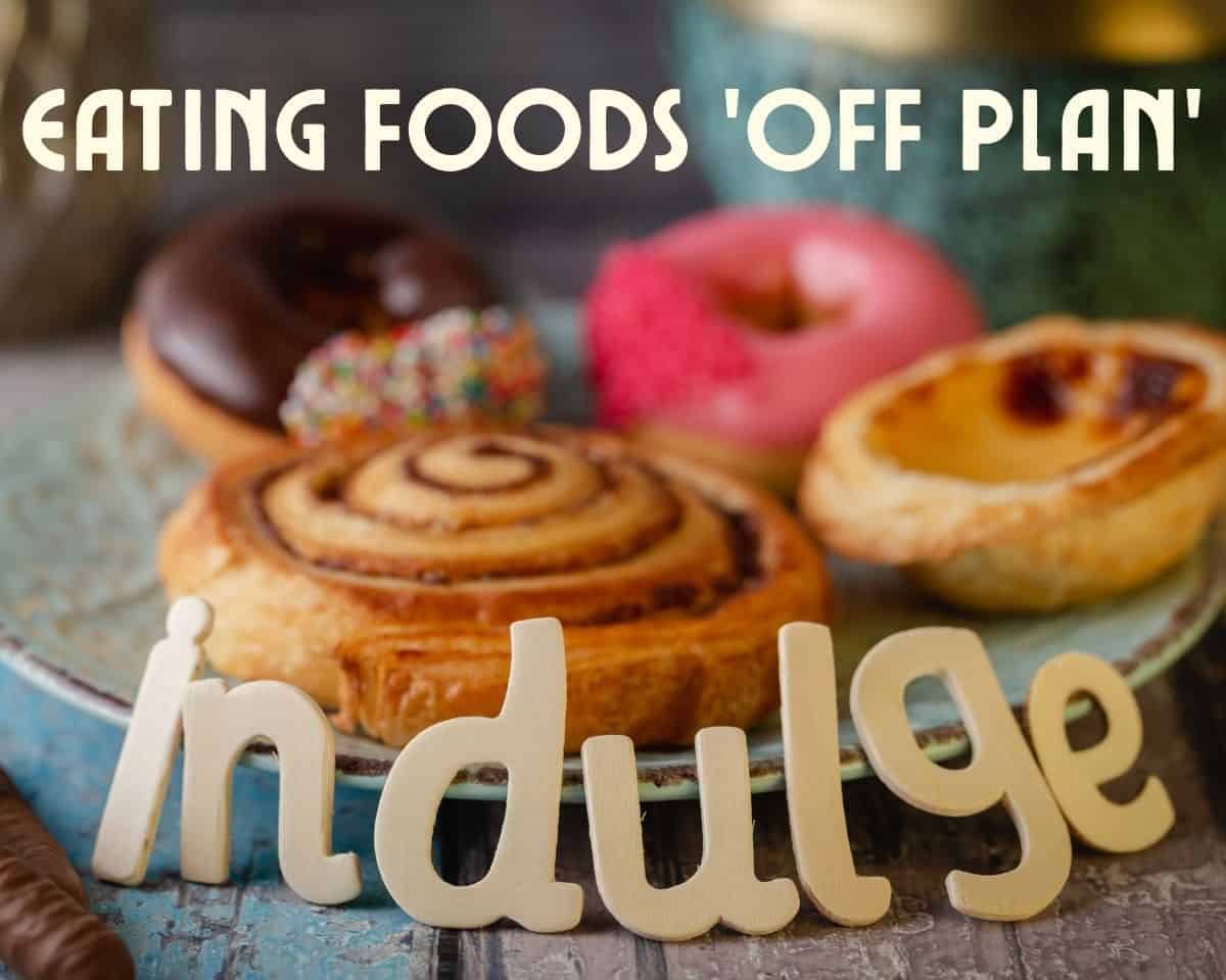 plate with pastries with the word indulge in front of the plate